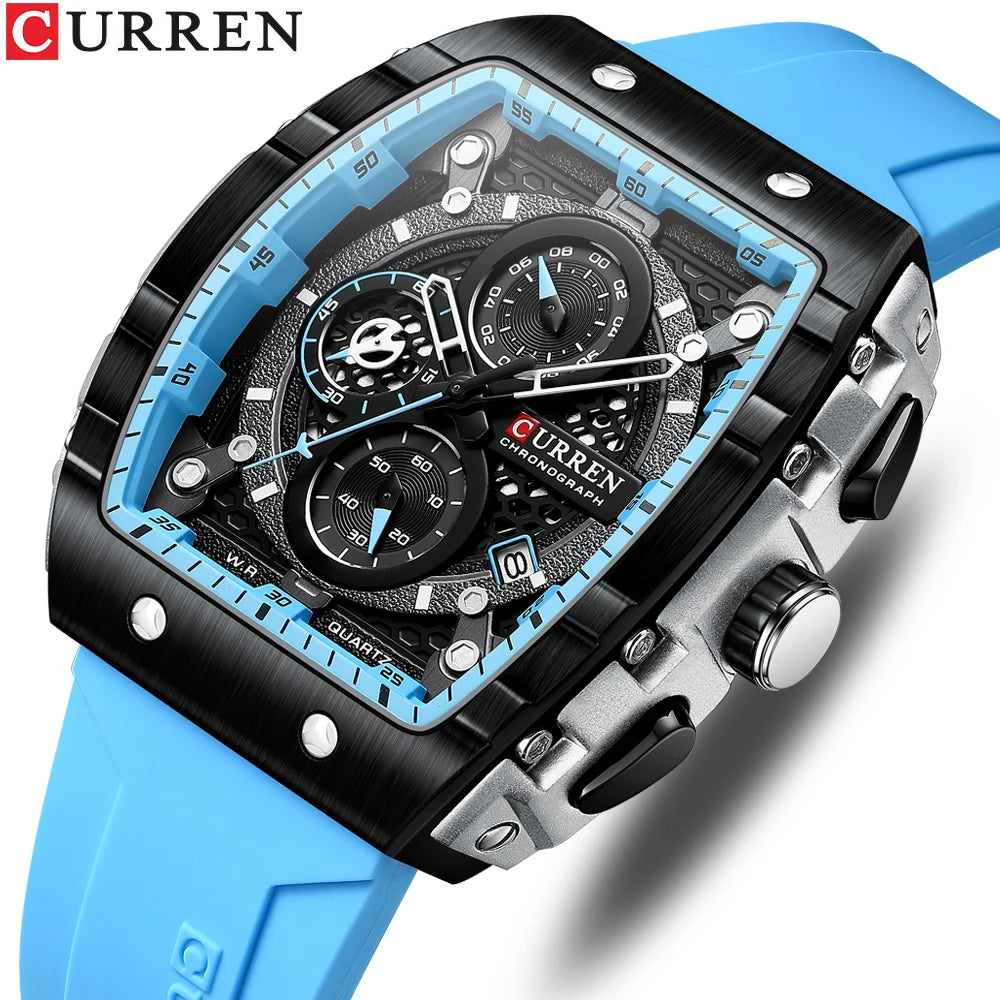 CURREN Montre Quartz Homme Rectangulaire Chronographe Silicone Date Auto 47mm – CLEVI Paris