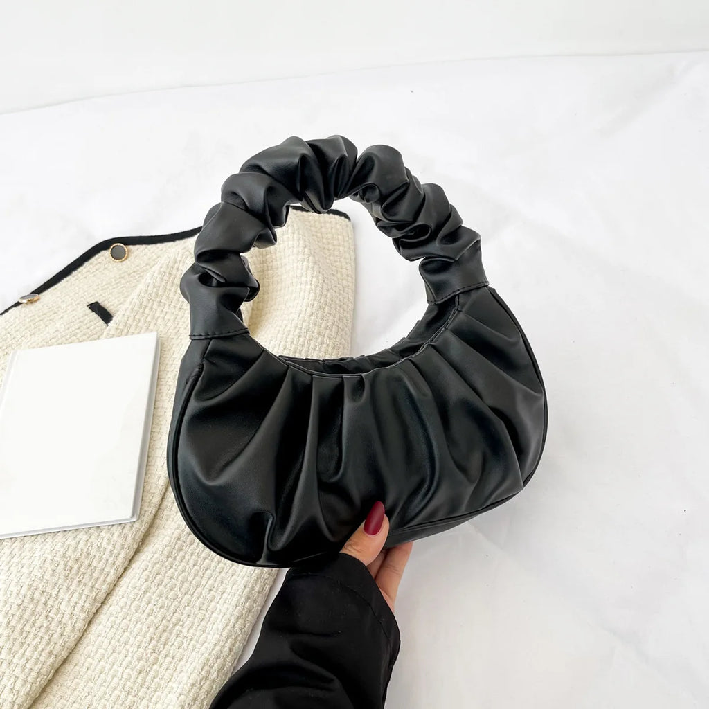 Sac Cloud Bag Plissé Femme en TPU — Hobo, Bandoulière, Noir & Blanc, 28x17x7cm | CLEVI Paris