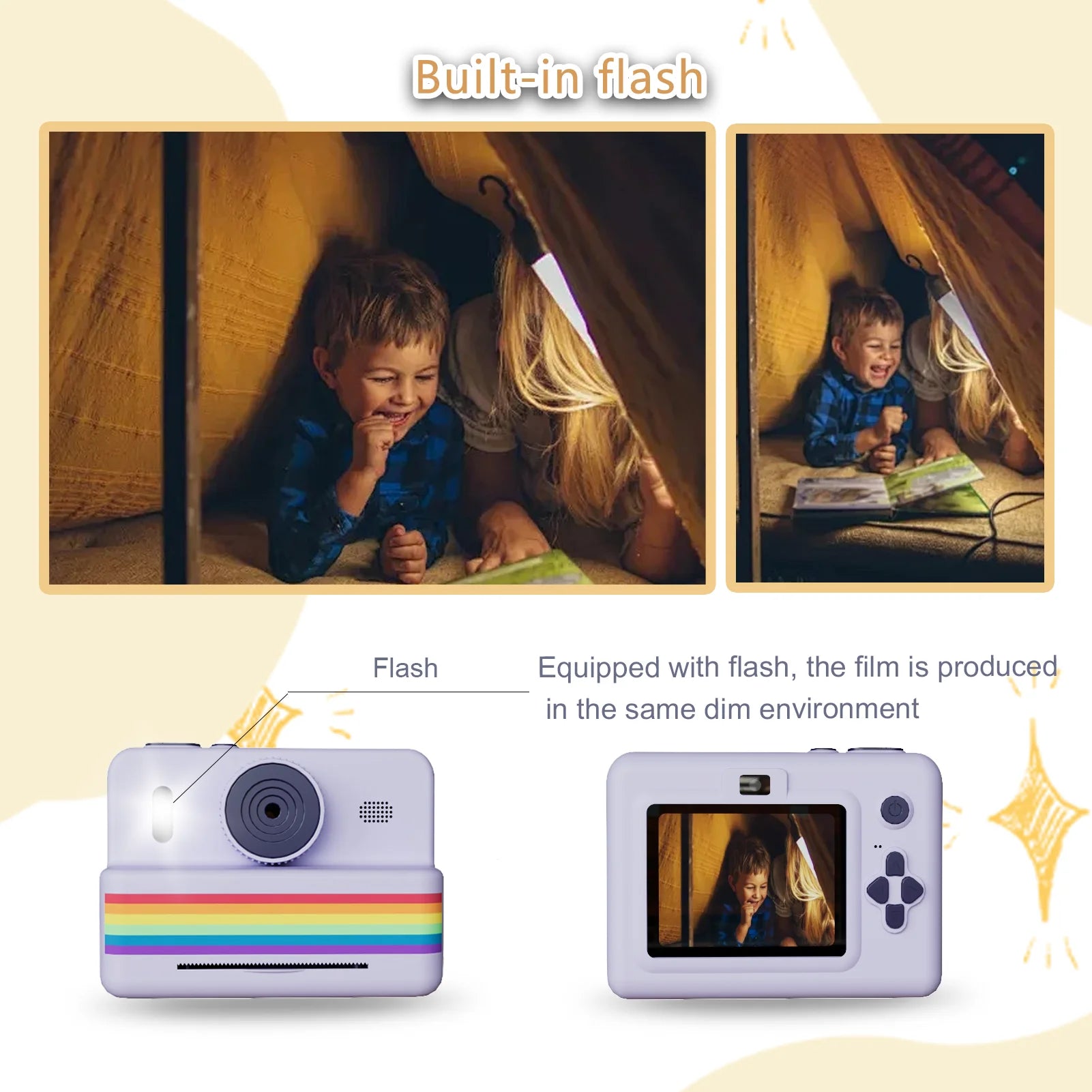 Appareil Photo Enfant P7 – Impression Thermique Instantanée, Écran 2.8", Objectif 180°, 1080P