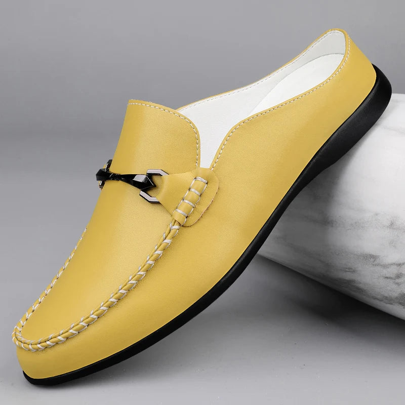 Mules Homme Cuir Véritable Slip-On Respirantes | Noir, Jaune, Blanc – CLEVI Paris