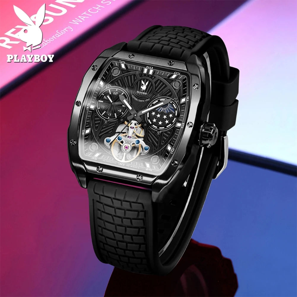 PLAYBOY Montre Automatique Homme Tonneau Flywheel Phase de Lune Lumineux – CLEVI Paris