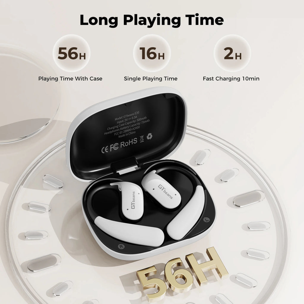 Écouteurs Open-Ear GTbeans BT 6.0 IP55 56h 4 Micros Siri – CLEVI Paris