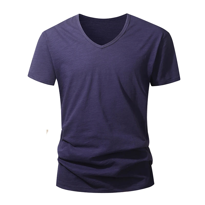 T-Shirt Homme 100% Coton Col V – Manches Courtes, Doux, Casual