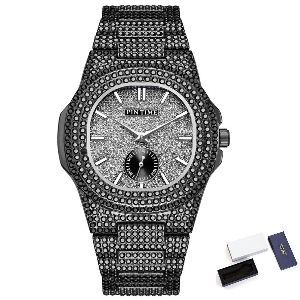 Montre Iced Out PINTIME – Cristaux CZ Homme | Quartz Luxe