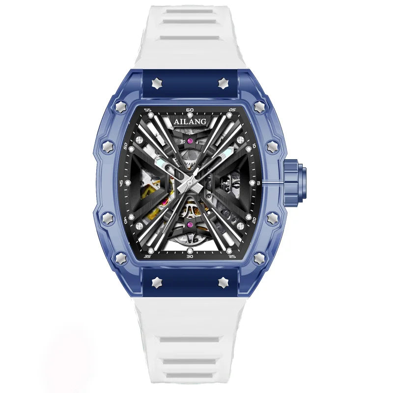 Daniel Gorman 8109 – Montre Automatique Squelette Homme | Bracelet Silicone, Boîtier Tonneau