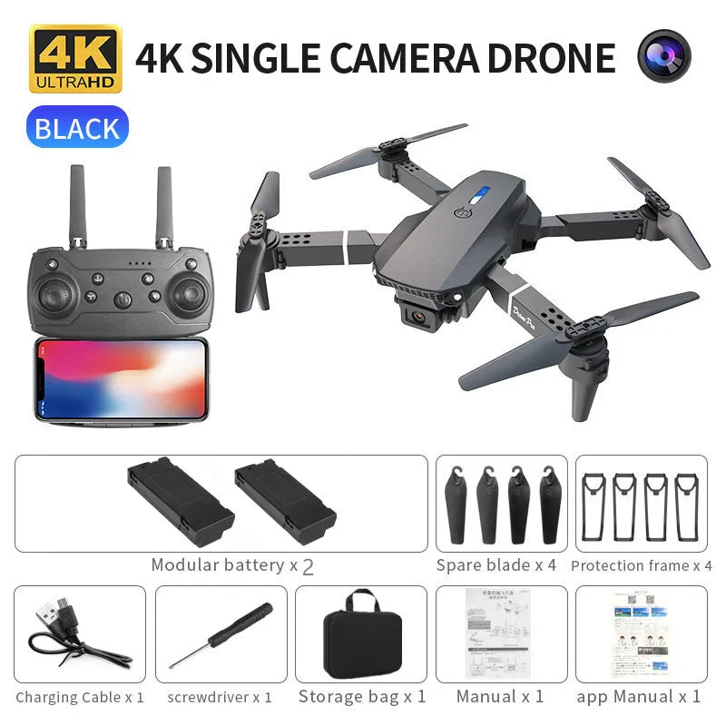 Drone Pliable E525 4K WiFi FPV – Double Caméra, Maintien d'Altitude, Gyroscope 6 Axes & Vol en Trajectoire – CLEVI Paris