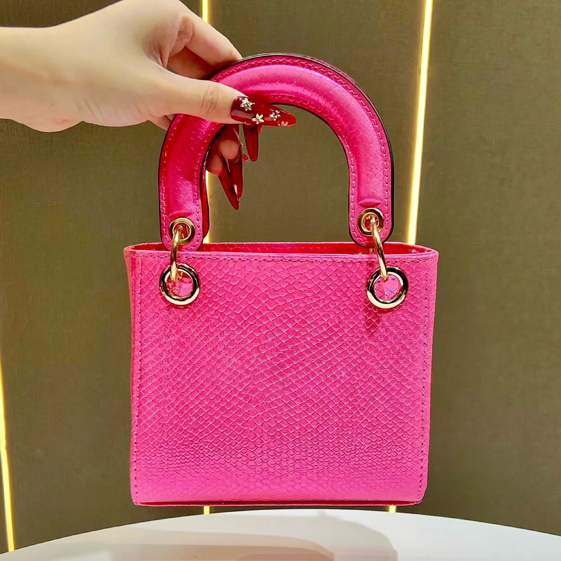 Mini Tote Bag Femme PU Rigide Motif Serpent 17×8×14,5cm 6 Coloris – CLEVI Paris
