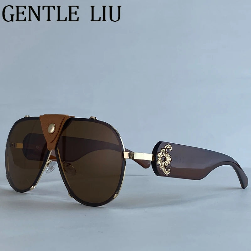 Lunettes de Soleil Oversize Steampunk Pilot Vintage | UV400 Goggle Shield Femme – CLEVI Paris