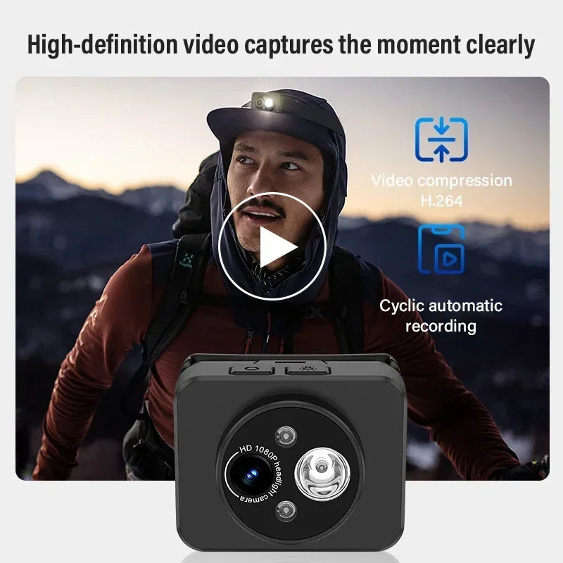 Caméra Sport À Porter sur la Tête AEVYVKV D8 – Grand Angle 120°, Vision Nocturne, Étanche, Moto & Aérien – CLEVI Paris