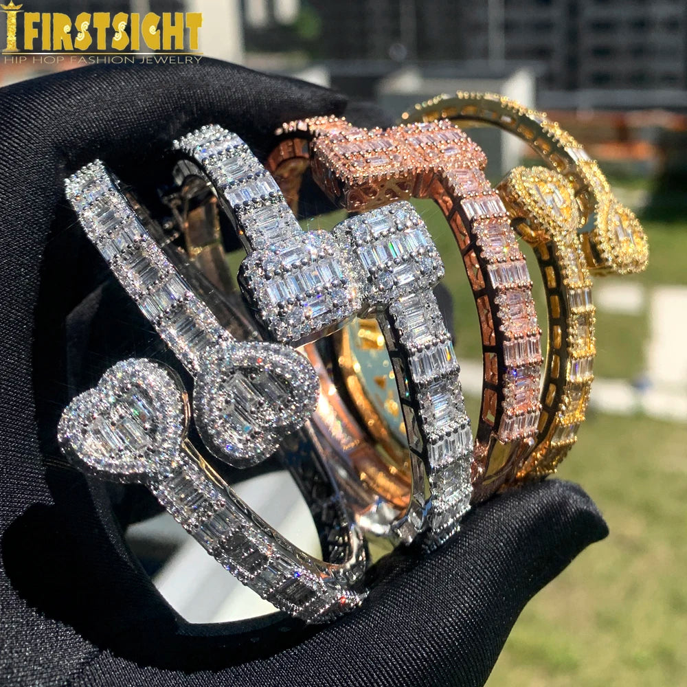 Bracelet Charm Iced Out Zircon Carré – Cuivre Plaqué Or Rose, Or ou Platine, Sertissage Griffe, Mixte Hip Hop, 17-19 cm – CLEVI Paris