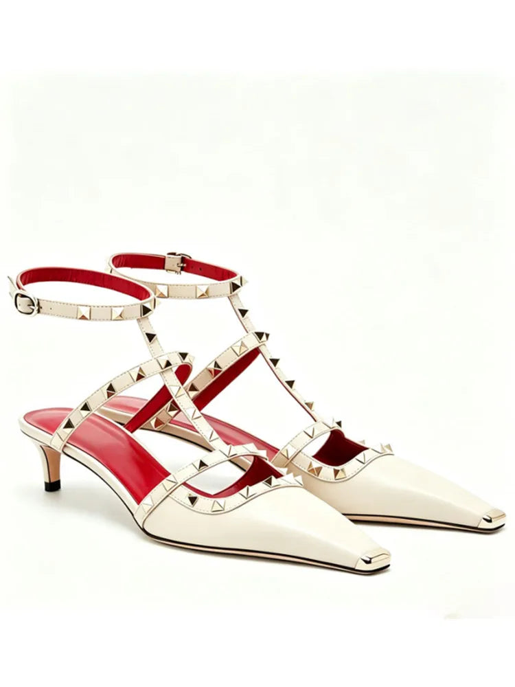 Sandales femme à talon fin et rivets – CLEVI Paris