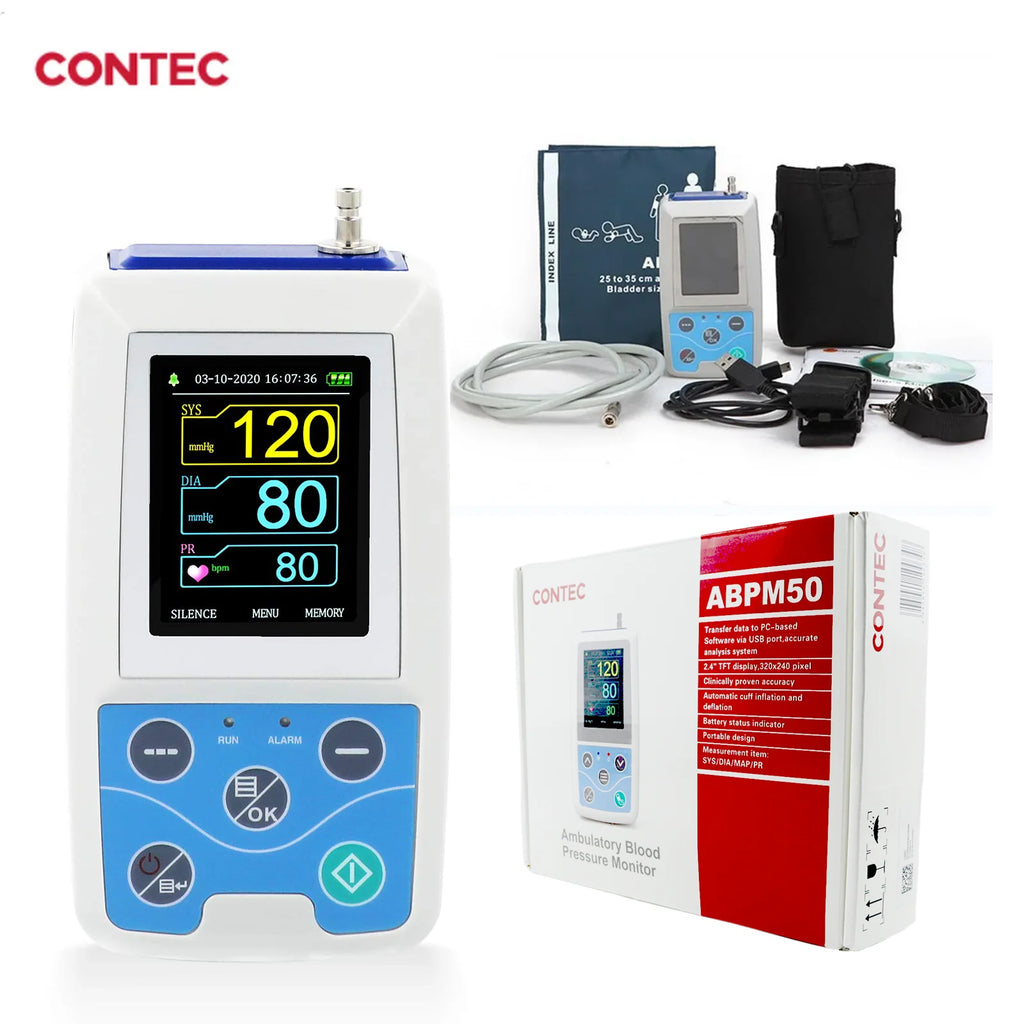 Tensiomètre Ambulatoire 24h Contec ABPM50 Bluetooth SpO2 NIBP 1 ou 3 Brassards – CLEVI Paris