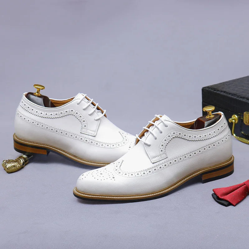 Richelieu Homme Cuir Vache Blanc Bout Pointu Rehaussant +5cm Sculpté Style Britannique ZGZJYWM – CLEVI Paris