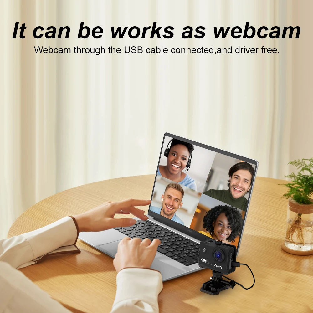 Caméra d'Action 4K Ultra HD OURLIFE Q100 – 16MP, WiFi, Étanche 30m, Grand Angle 170°