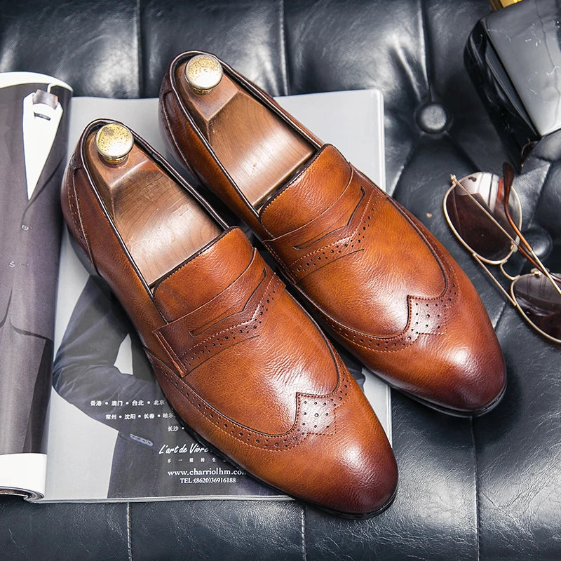 Mocassin Brogue Homme Cuir Véritable – Chaussure de Conduite Mariage Mode – CLEVI Paris