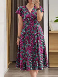 Robe Femme Col V Imprimé Floral Manches Papillon Volants Taille Cintrée Bohème – CLEVI Paris