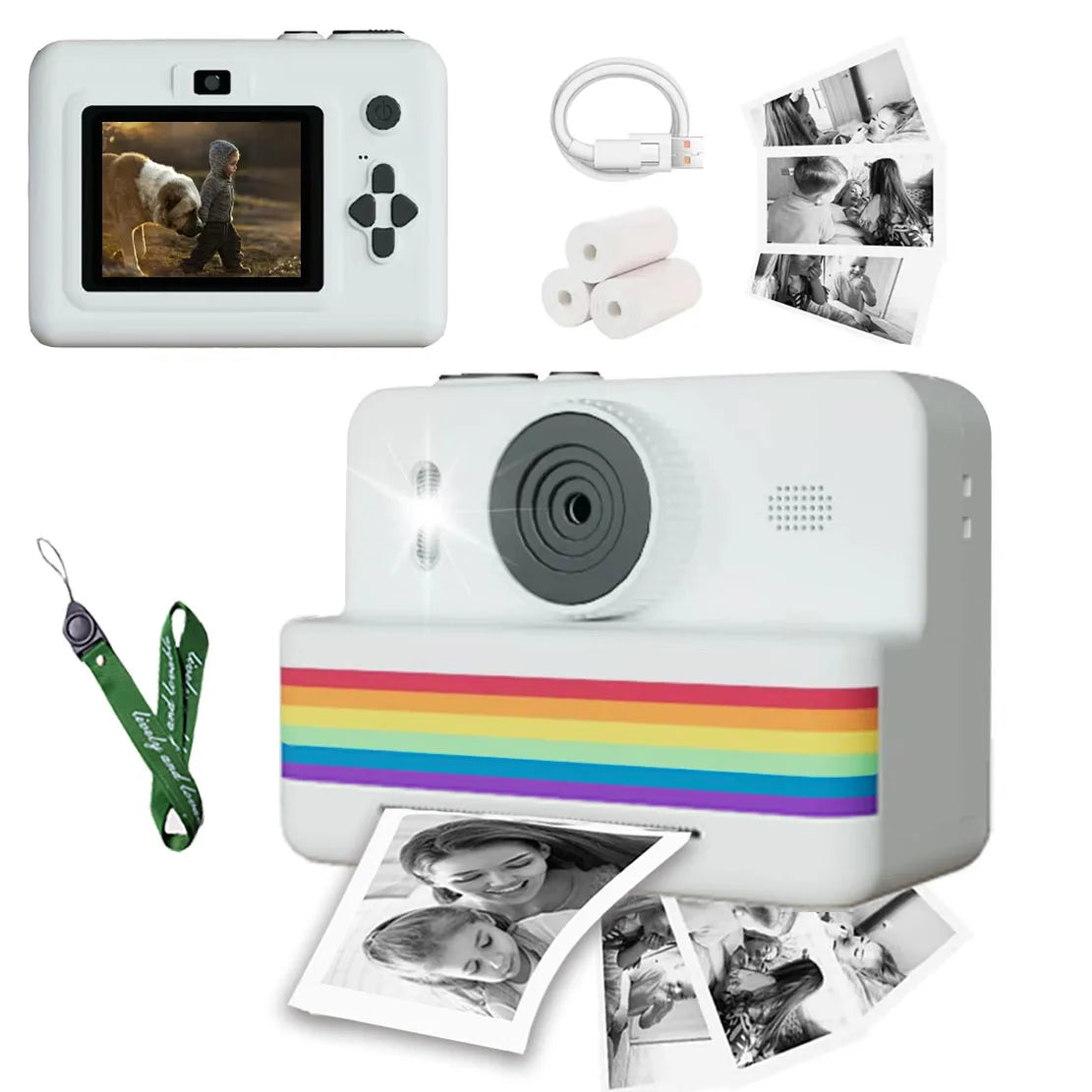 Appareil Photo Enfant P7 – Impression Thermique Instantanée, Écran 2.8", Objectif 180°, 1080P