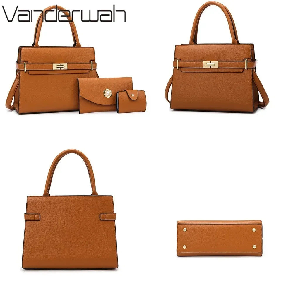 Set Sac à Main Femme Luxe – Grand Sac + Pochette | Cuir PU | Épaule & Bandoulière | 10 Coloris