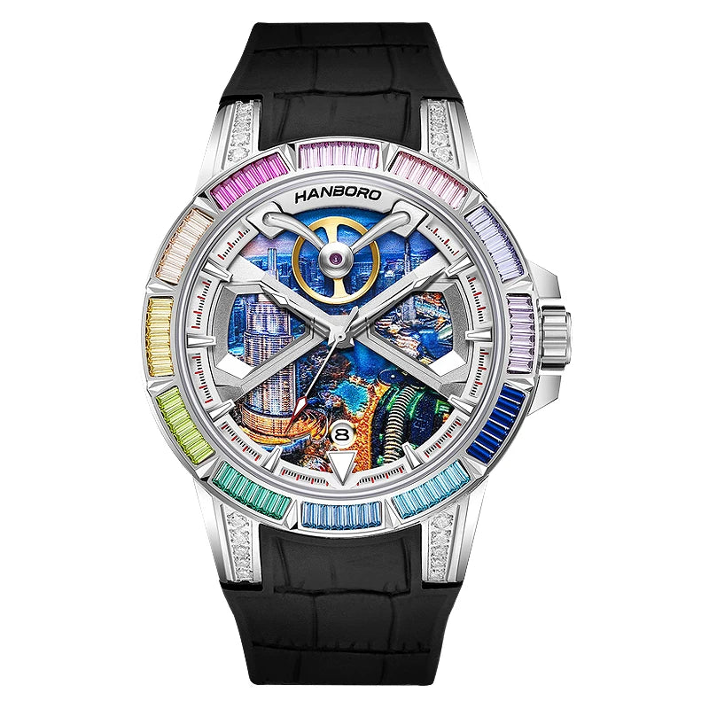 Montre Homme Automatique Collection Dubai Diamants Cadran Givré Hanboro 841 – CLEVI Paris