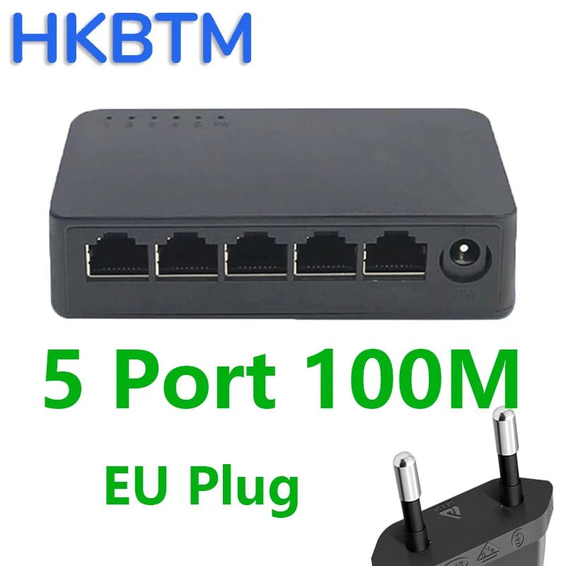Switch Réseau Ethernet 5 Ports HKBTM | 100 Mbps ou Gigabit 1000 Mbps, Plug & Play, RJ45 – CLEVI Paris