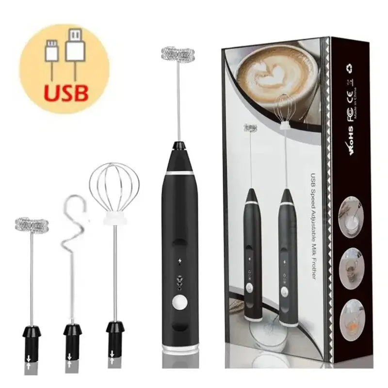 Mousseur à Lait Électrique USB Rechargeable – 3 Vitesses, Fouet & Batteur