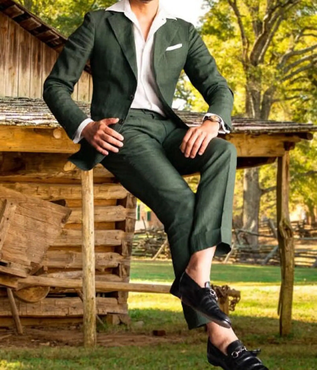 Costume Homme Mariage Slim Fit – Blazer & Pantalon Lin | 15 Coloris