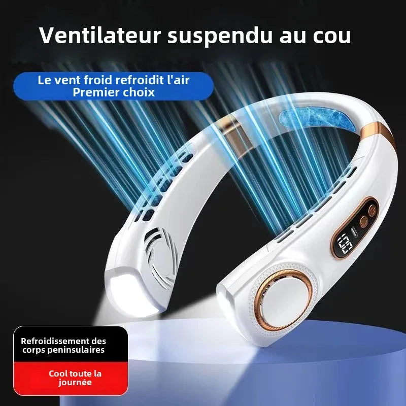 Ventilateur Tour de Cou JKUOO Rechargeable USB 5 Vitesses LED Mains Libres – CLEVI Paris