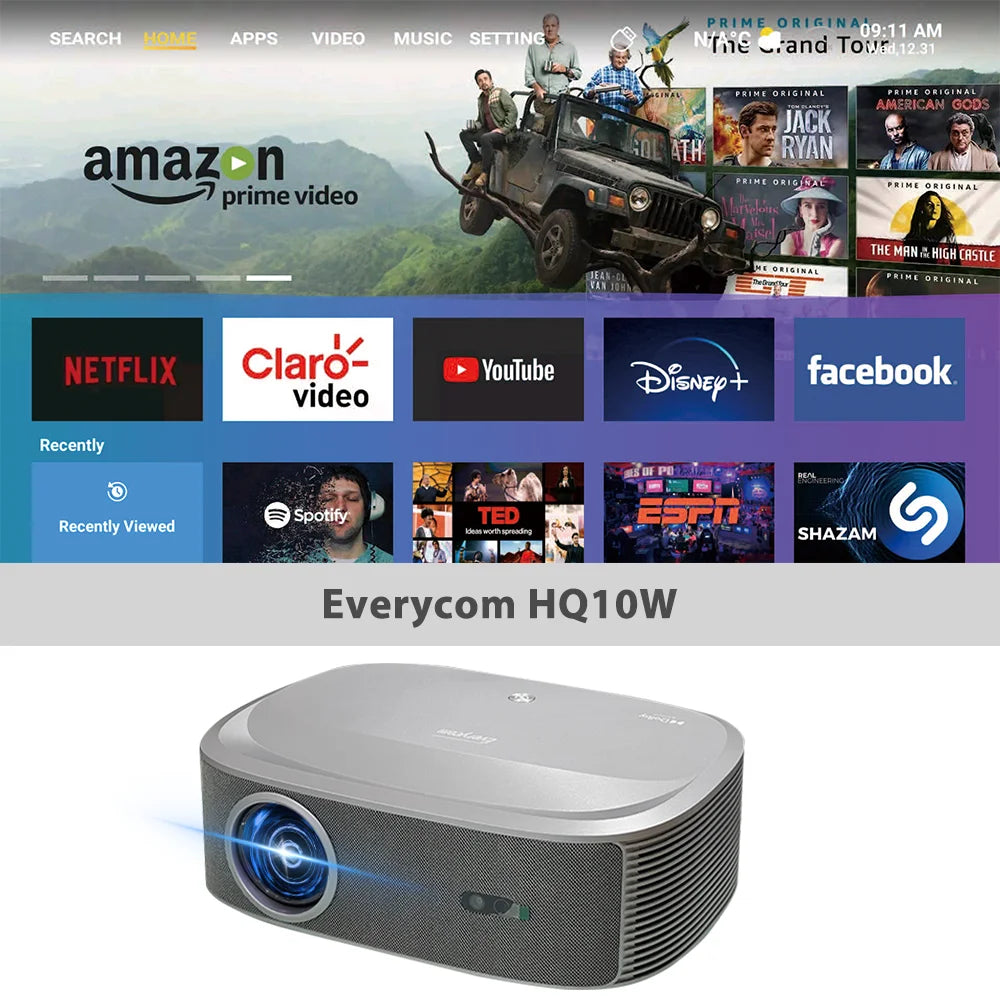 Projecteur Full HD Everycom HQ10W – 4K, 1200 ANSI, Dolby Audio, Android 12, WiFi 6, 200"