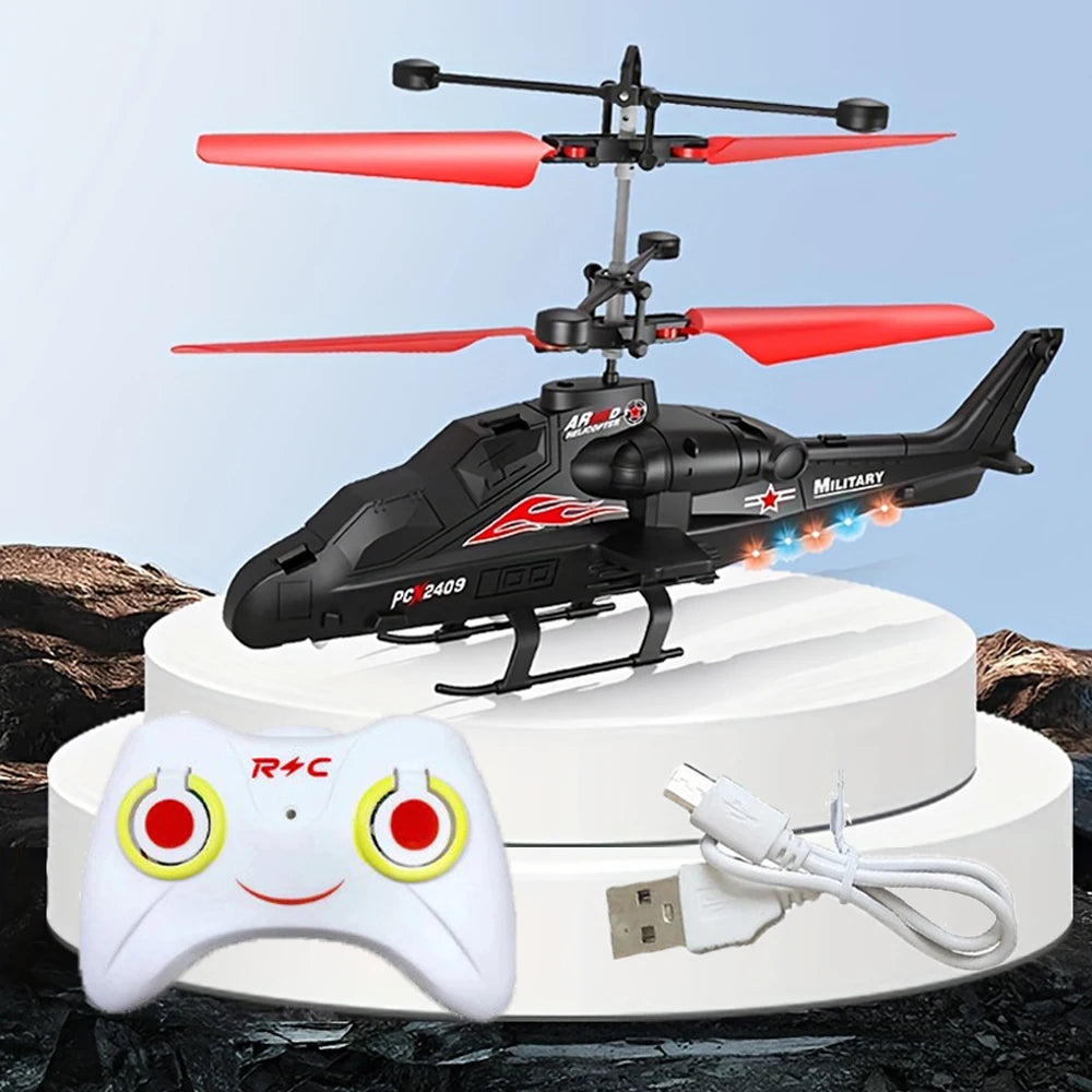Hélicoptère Télécommandé Infrarouge LED – 2 Canaux, Charge USB, Jouet Enfant 6-12 ans