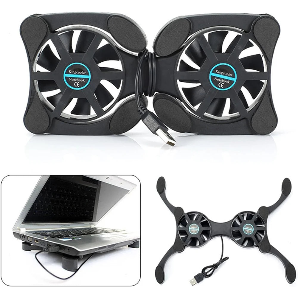 Support Ventilateur USB Double Fan Laptop Pliable | Refroidisseur Notebook 7-15 Pouces, ABS – CLEVI Paris