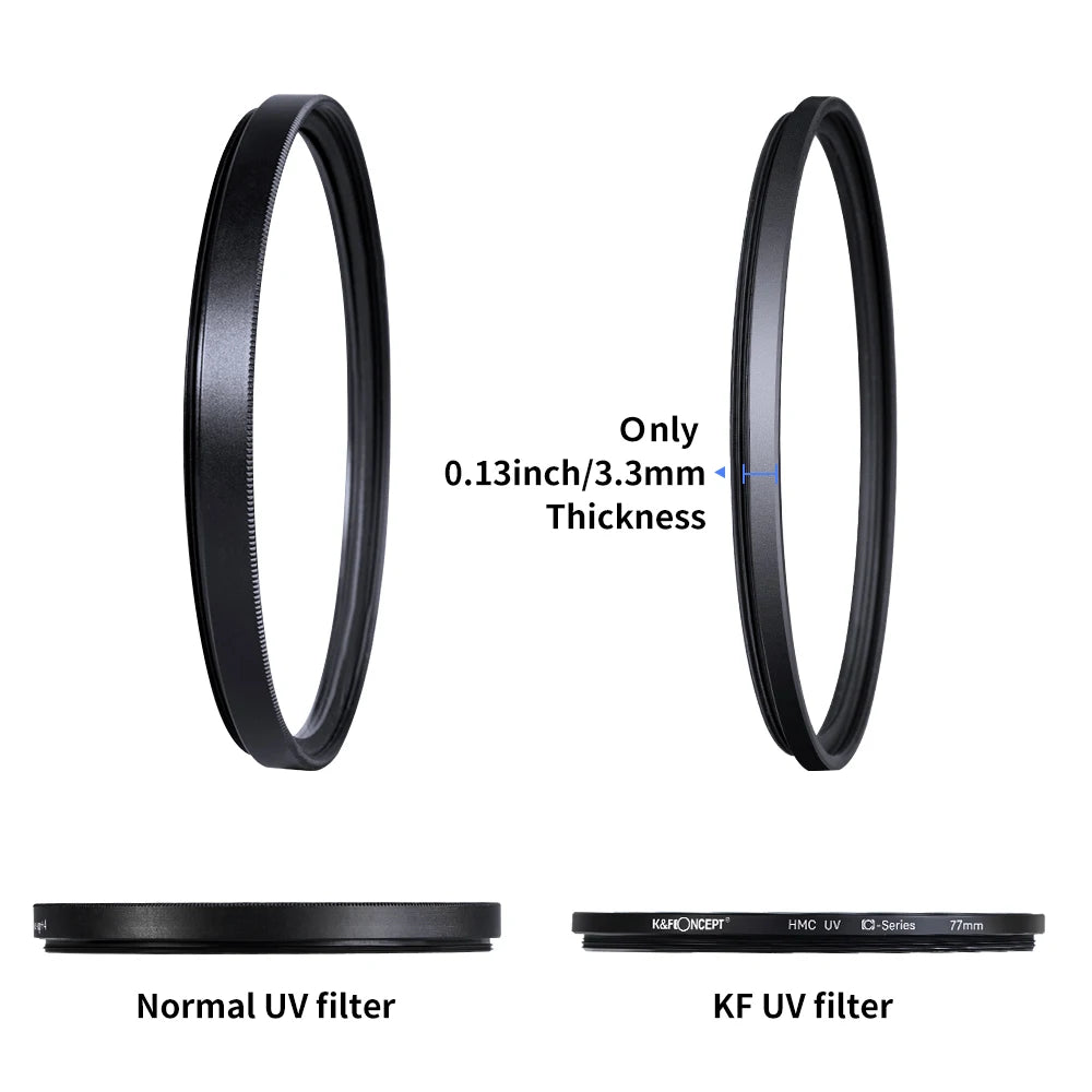 Filtre UV MC Ultra-Slim K&F Concept — Verre Optique Multi-Couches, 37mm à 82mm | CLEVI Paris