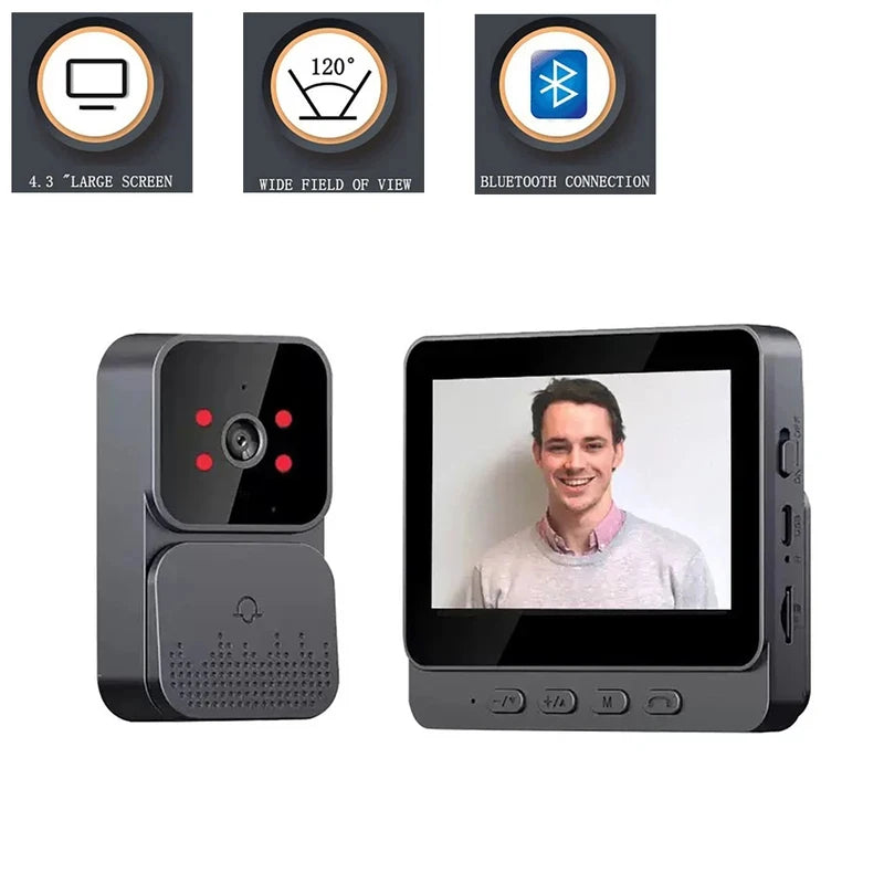 Visiophone Sans WiFi 2.4G Luxuglow – Écran IPS 4,3", Interphone Vidéo, Vision Nocturne IR, Batterie 1000mAh, Carte SD 128Go