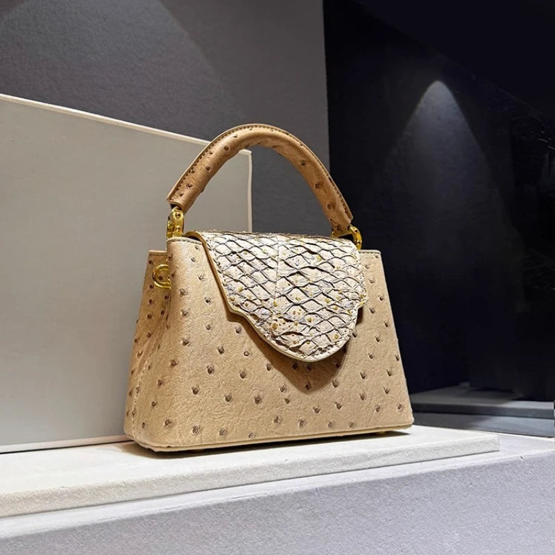 Sac à main femme en cuir effet autruche – CLEVI Paris