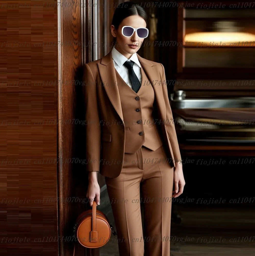 Costume 3 Pièces Femme – Blazer + Gilet + Pantalon | 25 Coloris | Business, Mariage & Cérémonie | S-4XL