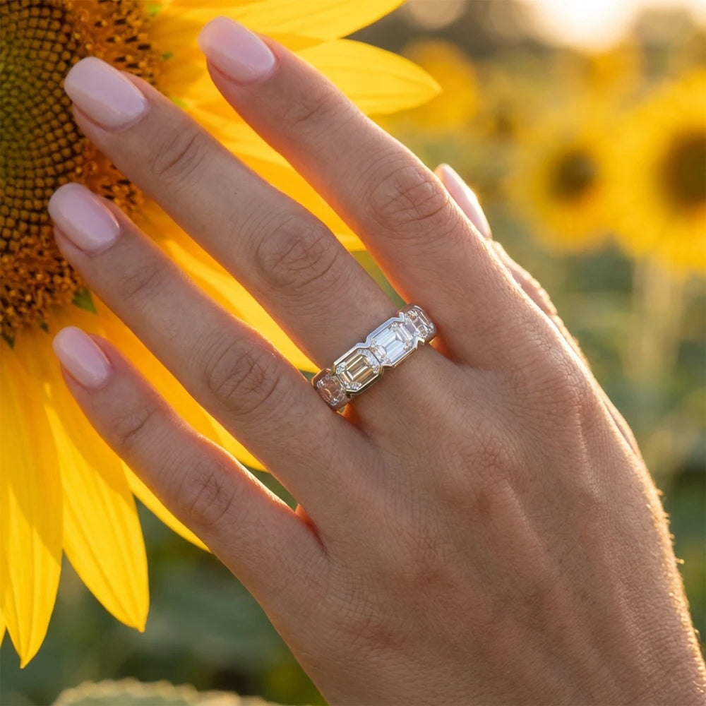 Alliance Femme Moissanite Émeraude D VVS1 Éternité Argent 925 – CLEVI Paris