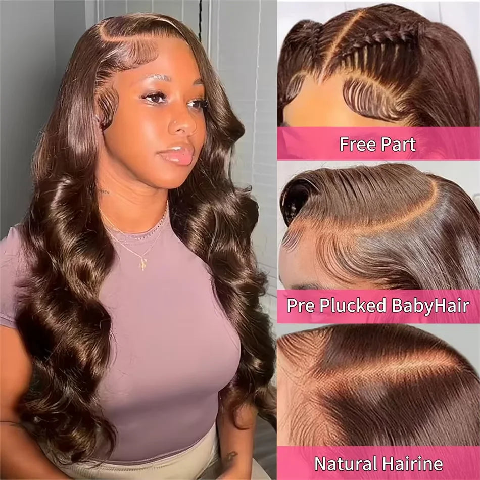 Perruque Lace Front Cheveux Humains Body Wave Chocolat 13x4 & 13x6 HD Densité 180-200% 18-36 Pouces – CLEVI Paris