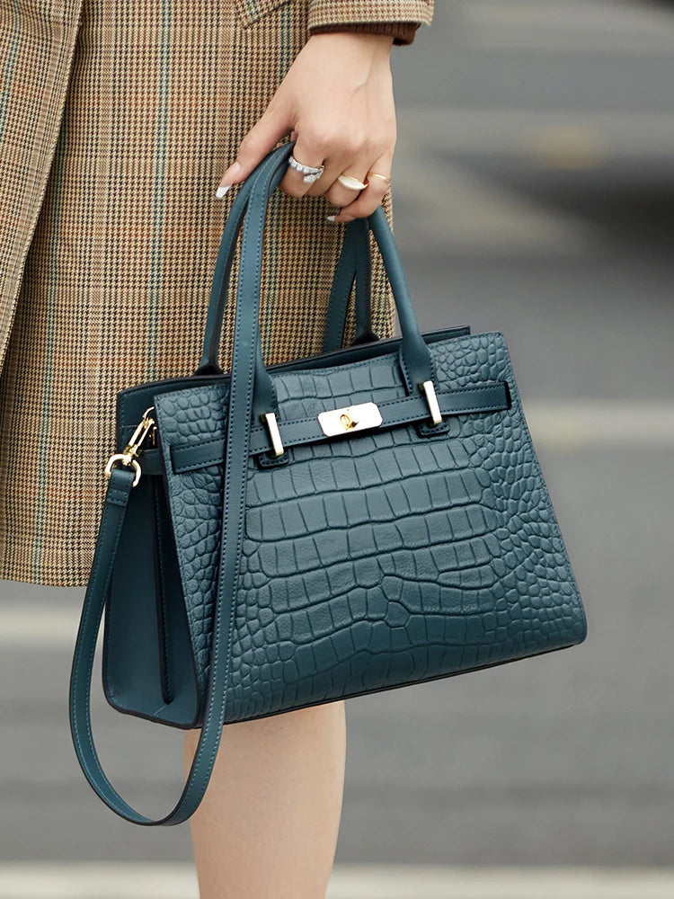 Sac Tote Femme Cuir Véritable – Style Business | Bandoulière | Motif Animal | 4 Coloris