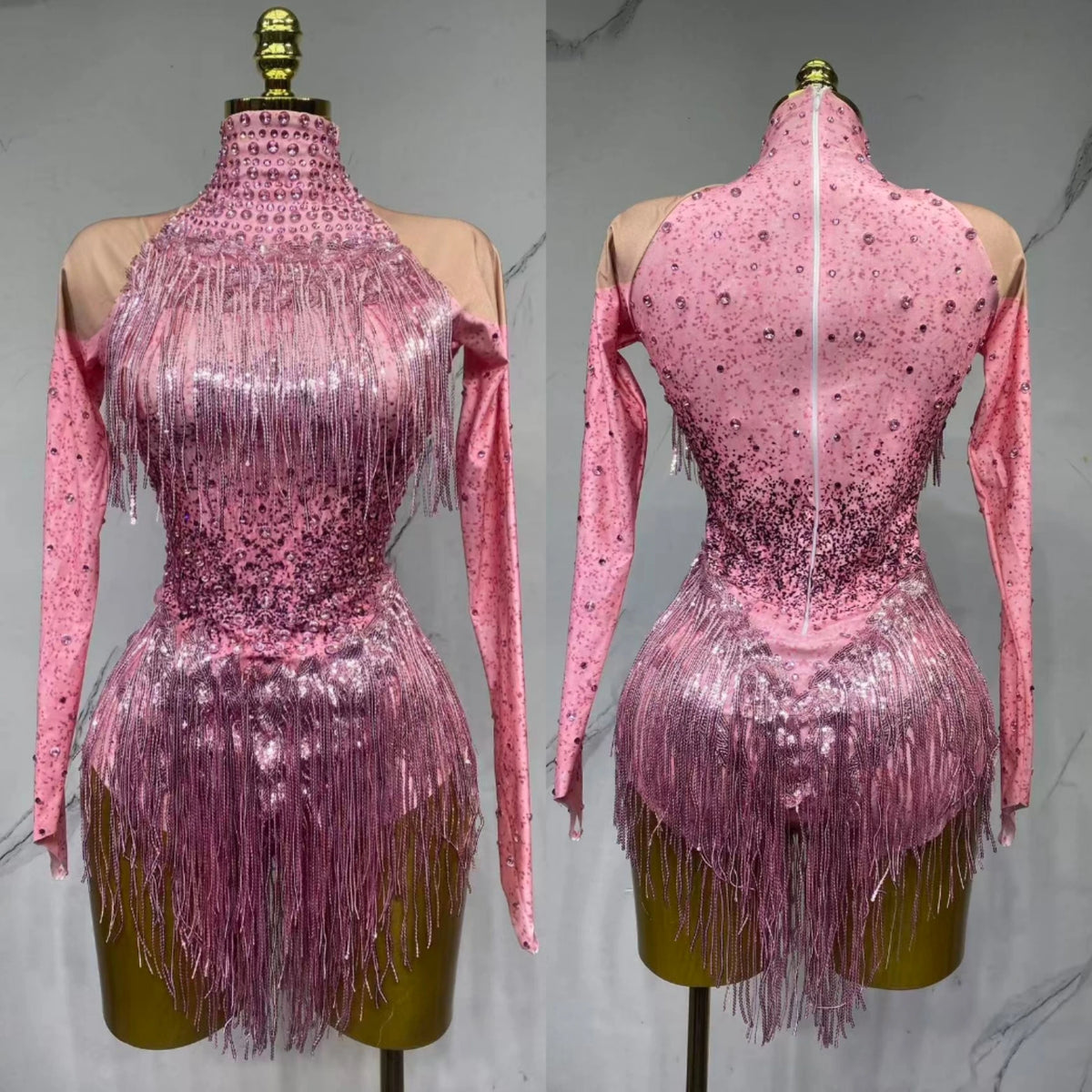 Justaucorps de scène à franges et strass – CLEVI Paris