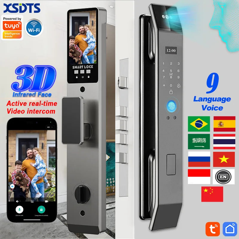 Serrure Connectée XSDTS DF14 Reconnaissance Faciale Caméra Intercom WiFi Tuya – CLEVI Paris