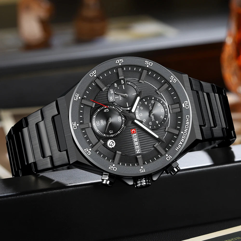 Montre Quartz Homme CURREN CR8481 – Chronographe 43mm, Acier Inoxydable & Aiguilles Lumineuses