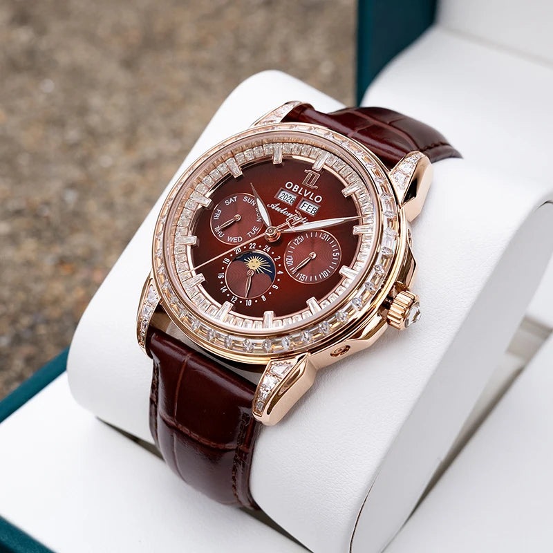 OBLVLO Montre Automatique Homme Multifonction TY1655 Saphir Cuir 41mm 50m – CLEVI Paris