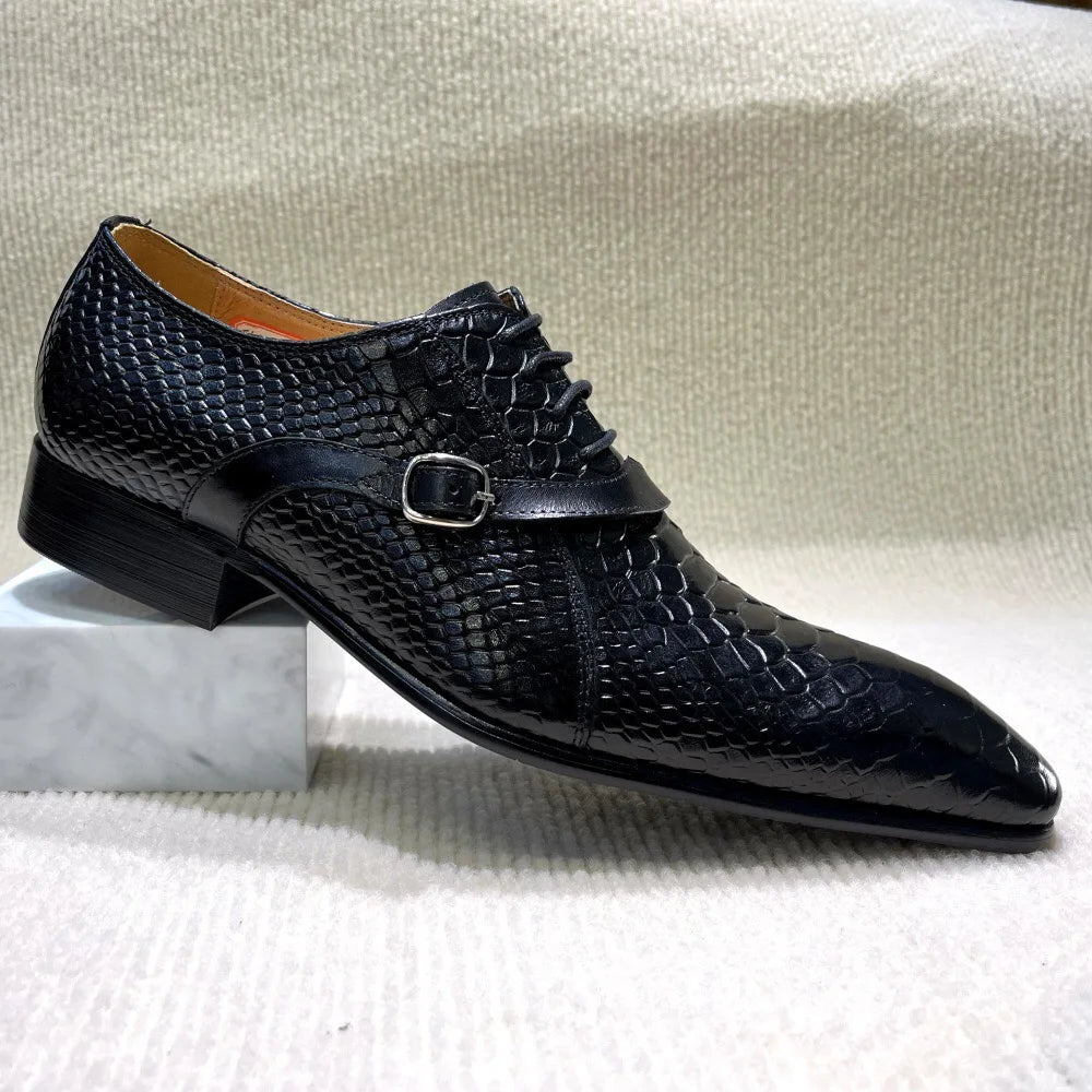 Oxford Homme Cuir Vachette Bout Pointu Imprimé Animal Boucle | Imperméable 2 Coloris