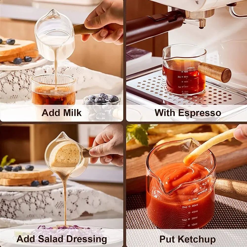 Tasse Espresso en Verre Anse en Bois — 75ml, Simple ou Double Embouchure, Café & Lait | CLEVI Paris