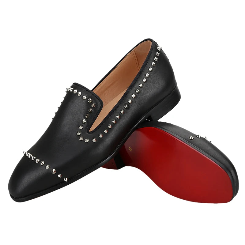 Loafers Cuir de Veau Rivets Homme Semelle Rouge Fait Main – CLEVI Paris