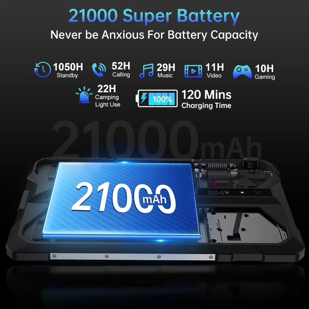 Tablette Robuste Unihertz TANK PAD – Projecteur DLP, 21000mAh, 5G, 50MP, IP68, Android 14 – CLEVI Paris