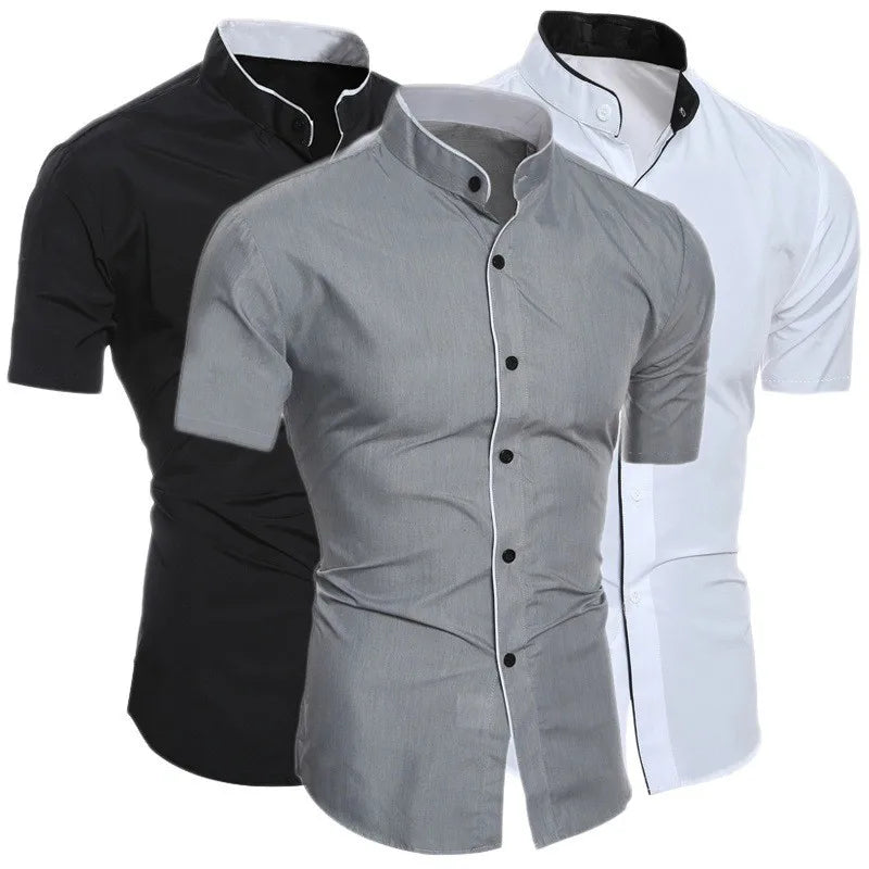 Chemise Casual Homme – Manches Courtes, Couleur Unie, Coupe Droite