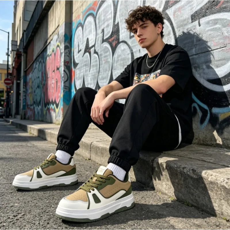 Sneakers Skate Cuir Color Block Homme Semelle Plateforme – CLEVI Paris