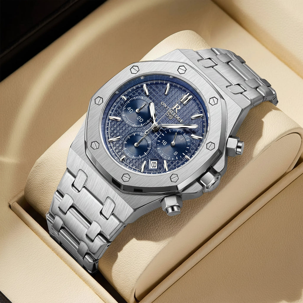 Montre Homme ONTHEEDGE RZY126 – Quartz, Verre Saphir, Lumineux, Étanche 30M, Calendrier, Bracelet Acier – CLEVI Paris
