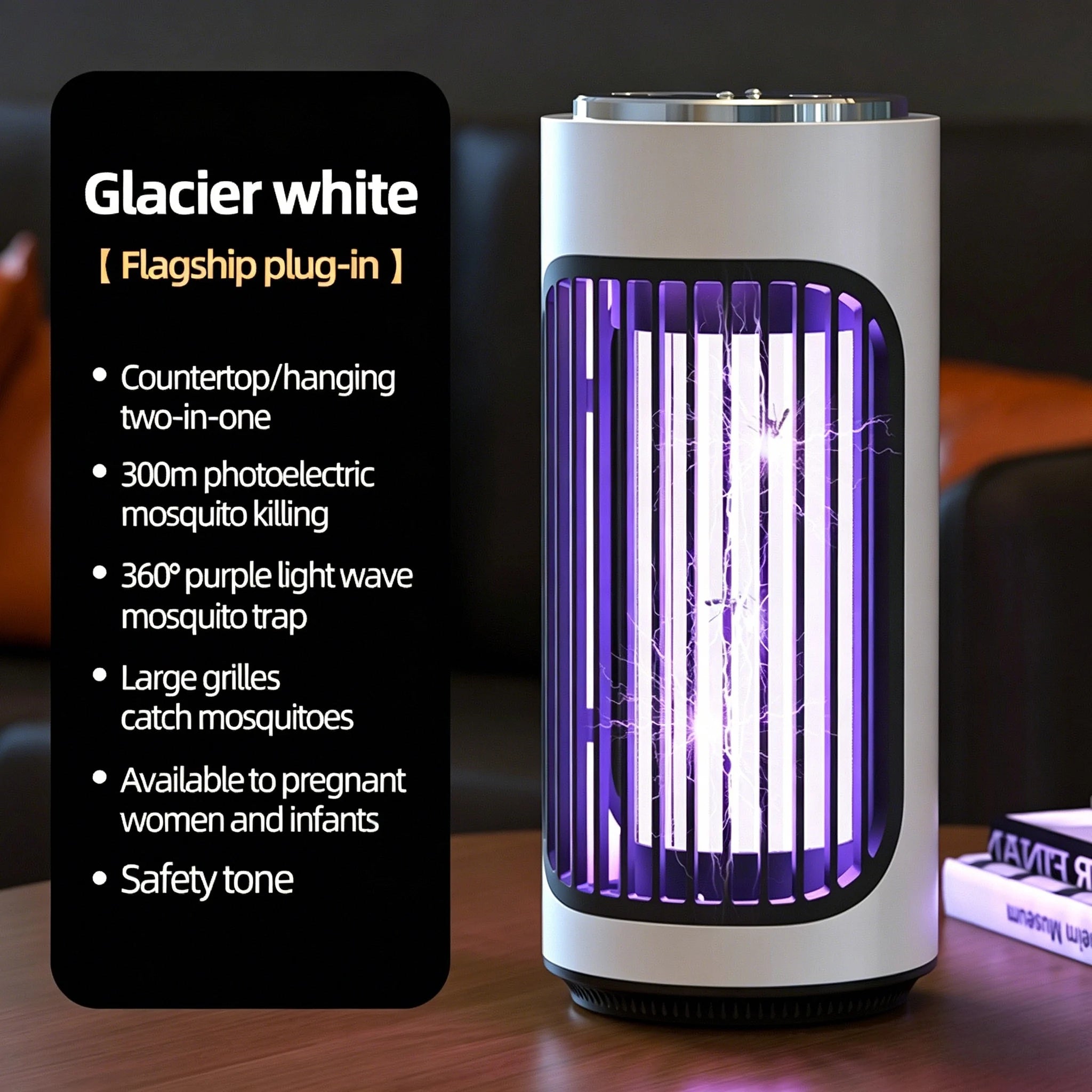 Lampe Anti-Moustiques UV 3600V Rechargeable Type-C 2-en-1 Bureau & Murale Silencieuse – CLEVI Paris