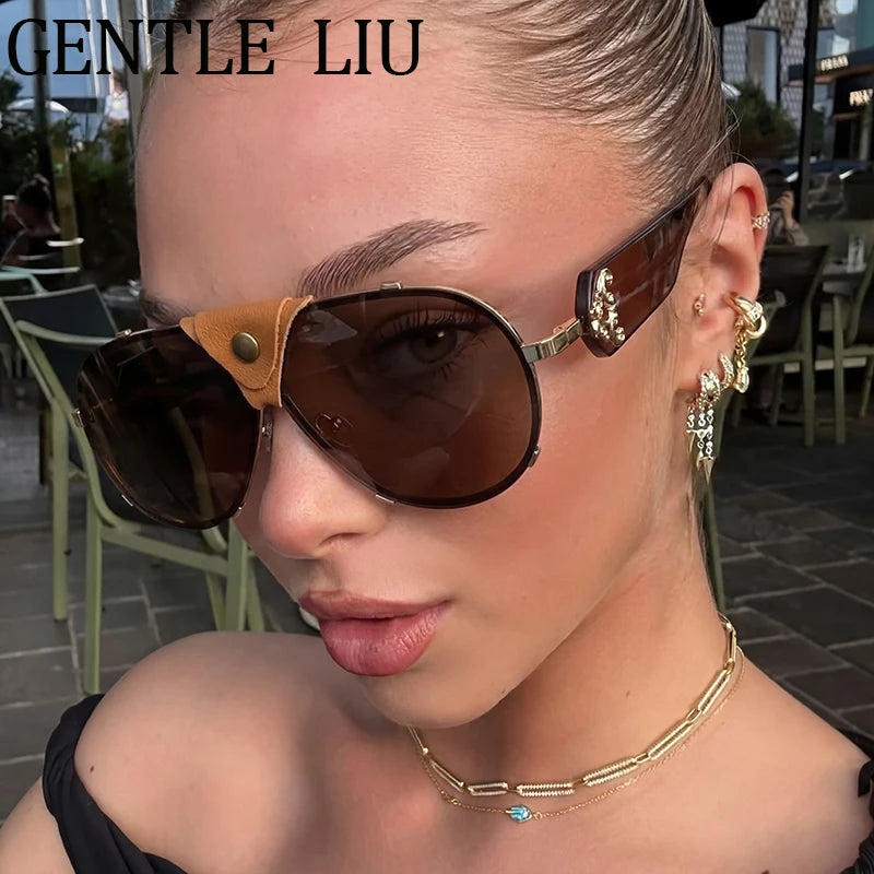 Lunettes de Soleil Steampunk Oversize Vintage Pilot Femme UV400 Cuir GENTLE LIU – CLEVI Paris